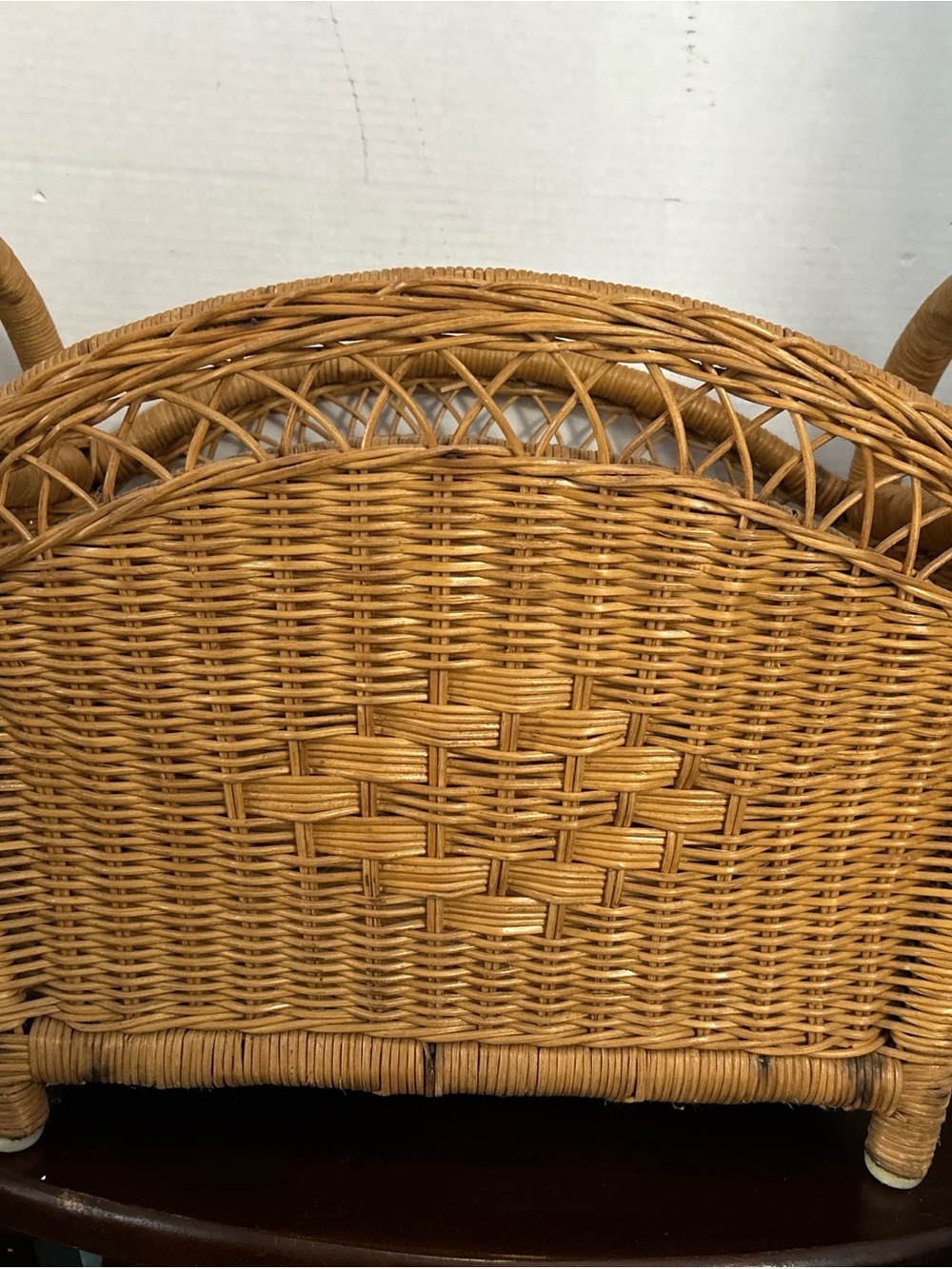 Vtg Woven Rattan Storage Basket - Natural Brown